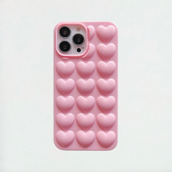 3D Pink Love Heart Phone Case iPhone 16 Pro Max