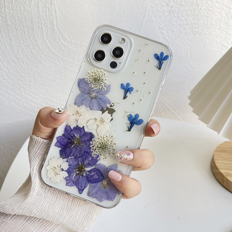 Purple Pressed Dried Flowers iPhone 13 Pro Max Case