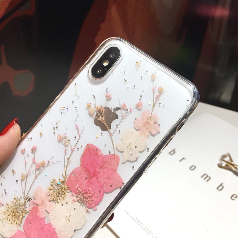 Glitter Pressed Pink Flowers iPhone X Case
