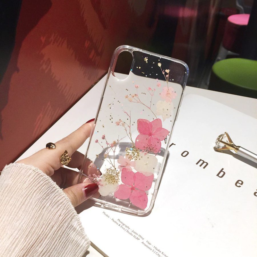 Glitter Pressed Pink Flowers Case