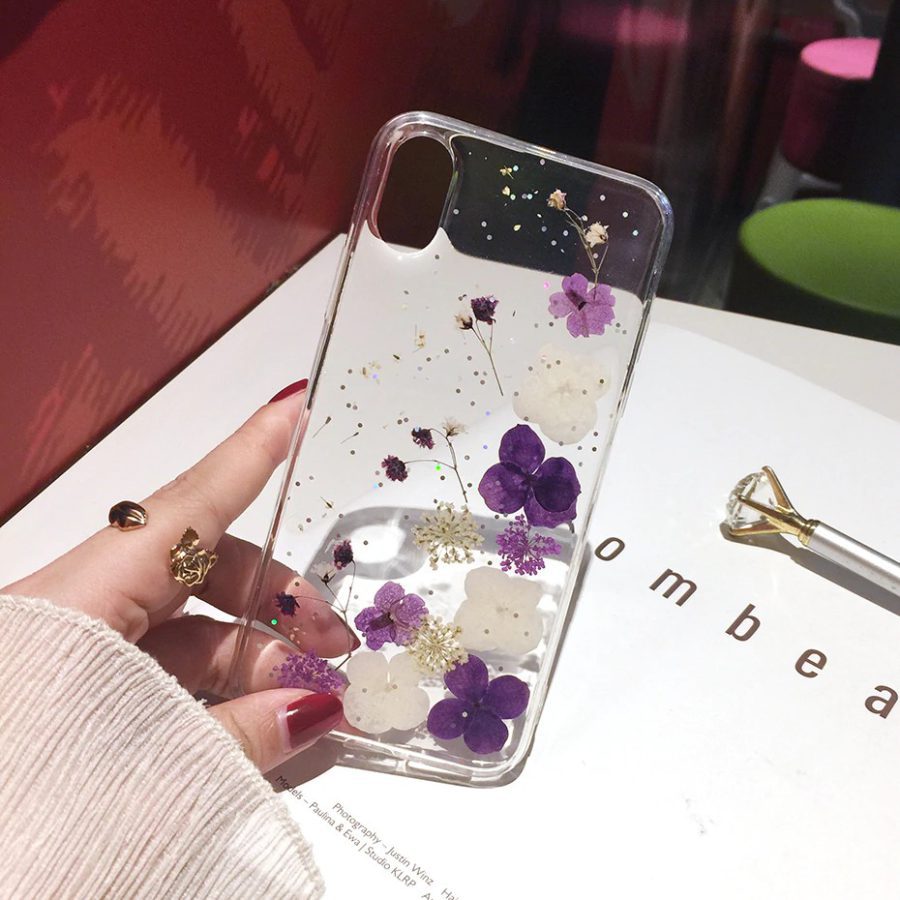 Glitter Pressed Purple Flowers Case