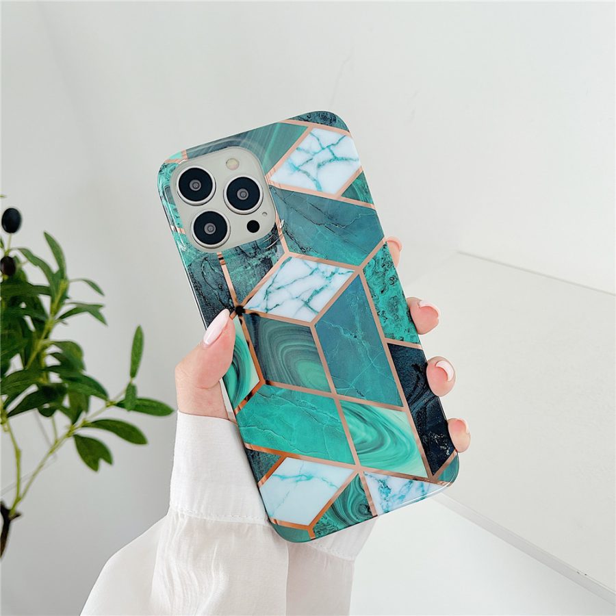 Green Geometric Marble iPhone 14 Pro Max Case