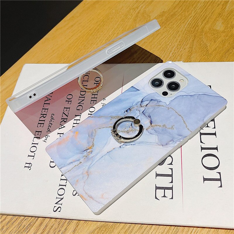 Marble Square Phone Case With Ring Holder