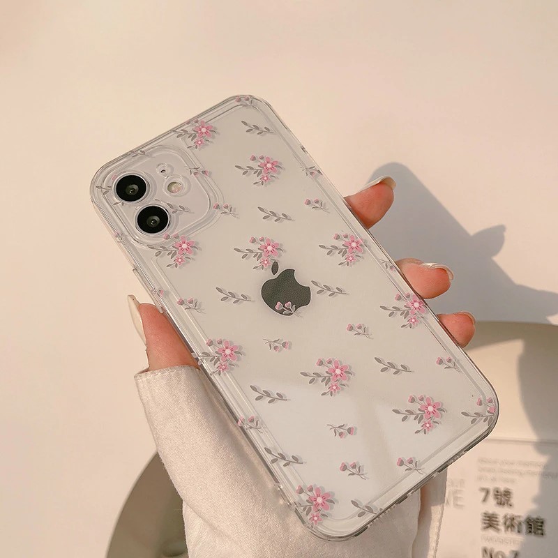 pink floral clear iphone case
