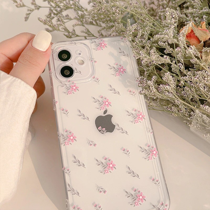 pink floral clear iphone 12 case