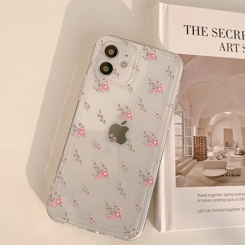 pink floral clear iphone case