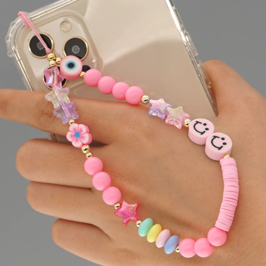 Pink Smiley Phone Charm