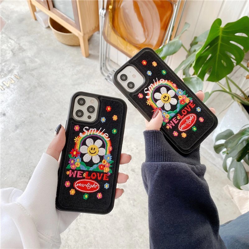 Smiley Sunflower Embroidered iPhone Case - ZiCASE