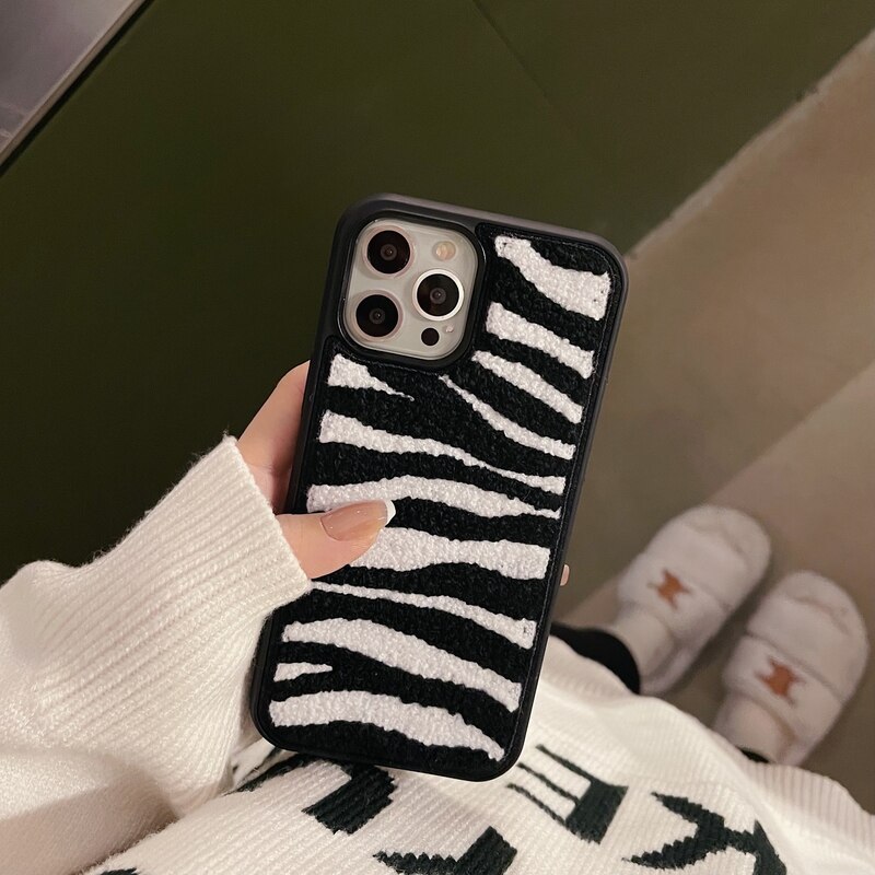 Animal Zebra Plush Phone Case For iPhone