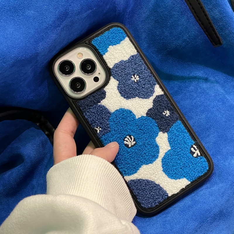 Plush Blue Daisies iPhone 12 Pro Max Case