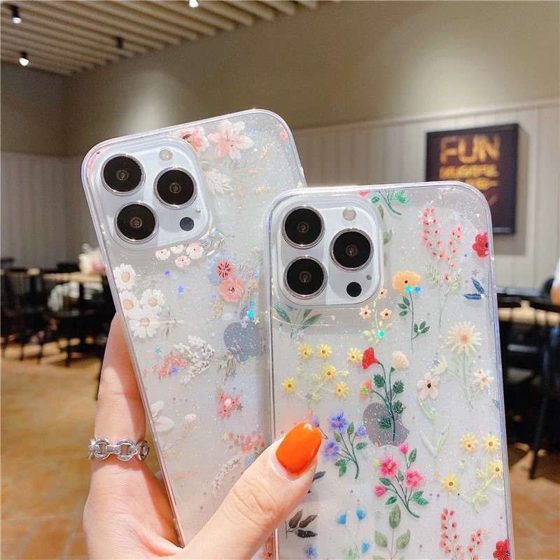 Glitter Floral Print iPhone Cases
