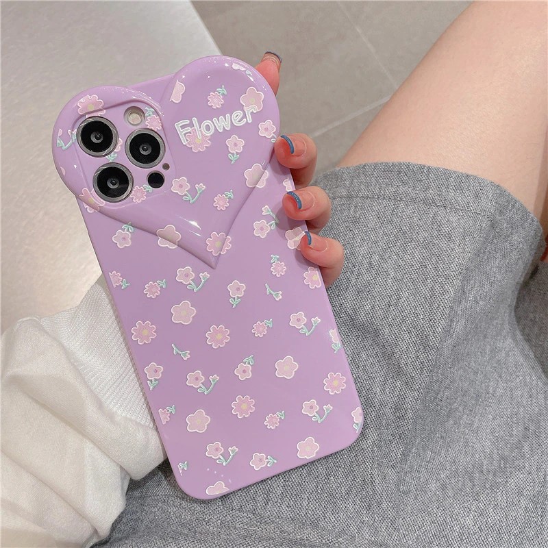 3D Purple Heart & Flower Phone Case - ZiCASE