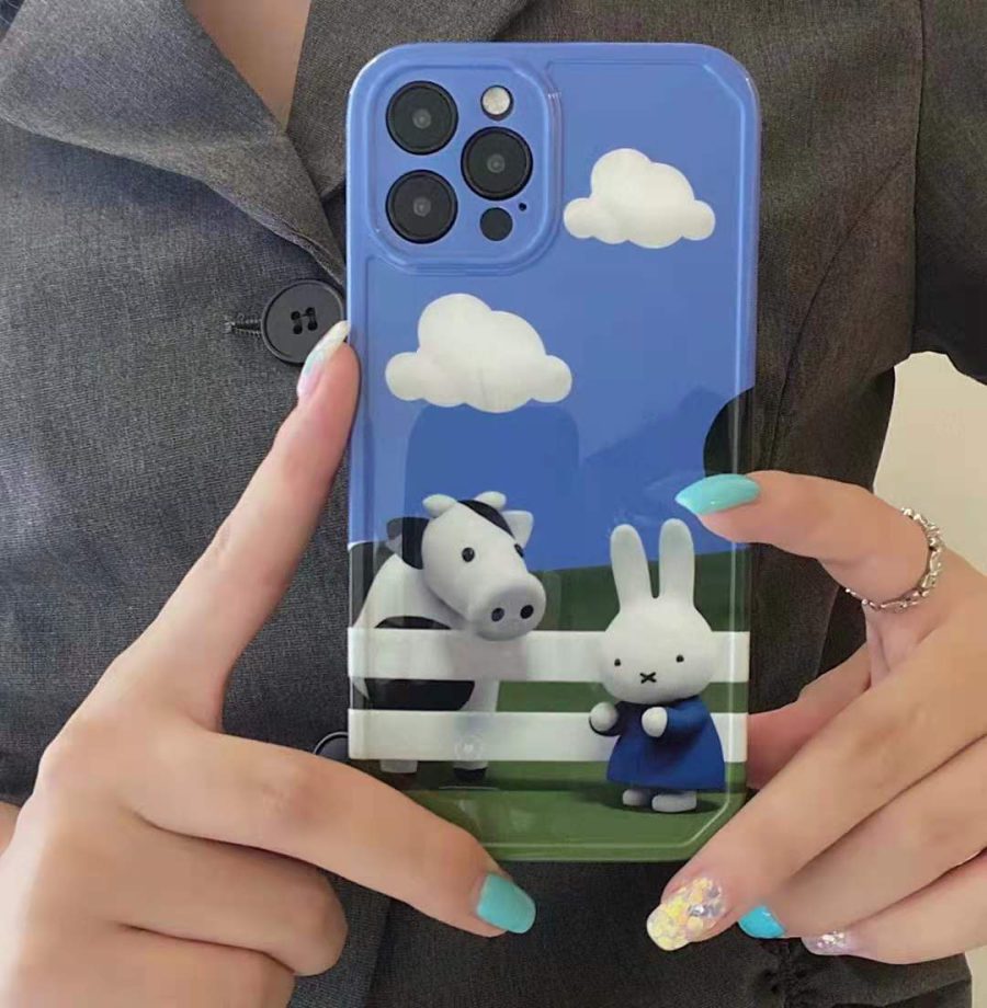 Glossy Cow & Rabbit iPhone Case
