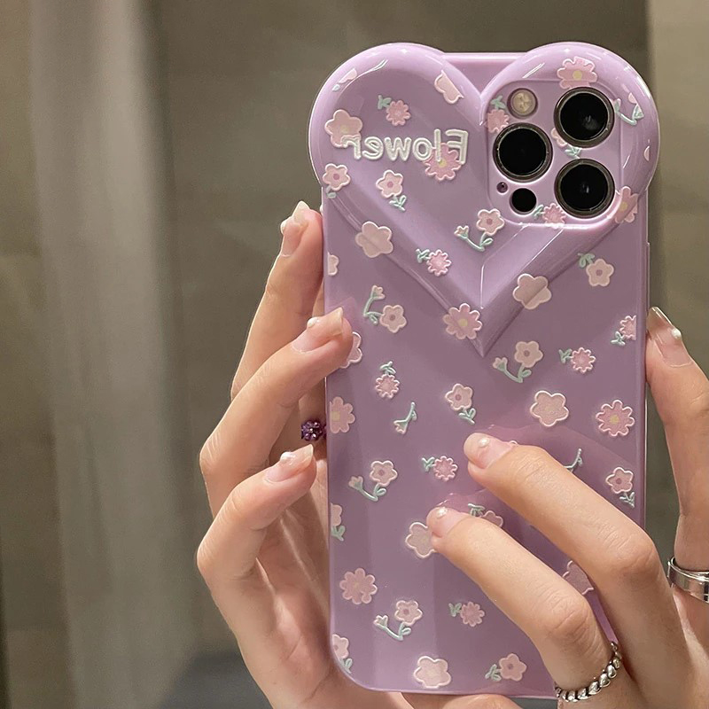 3D Purple Heart & Flower Case - ZiCASE