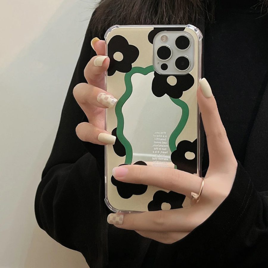 Black Flowers Mirror iPhone Case