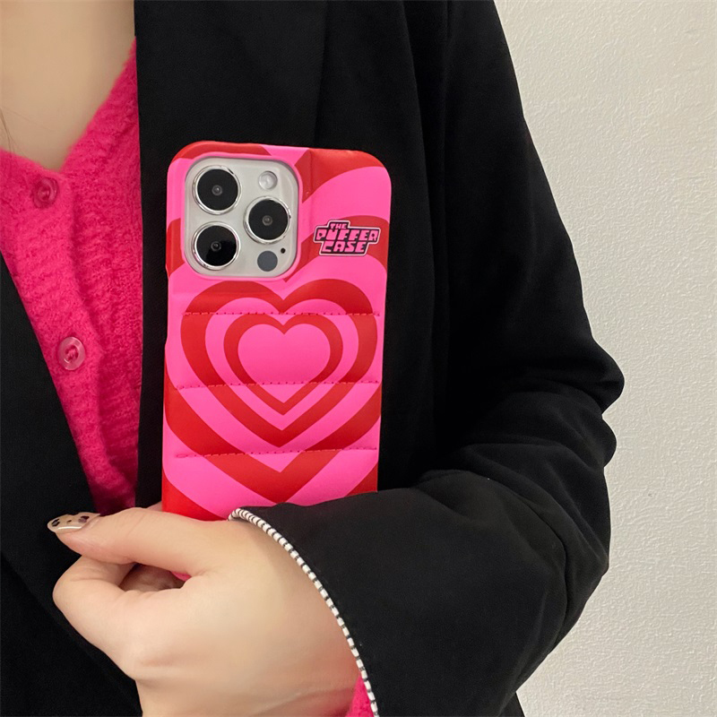 70s Pink Heart Puffer iPhone 12 Pro Max Case