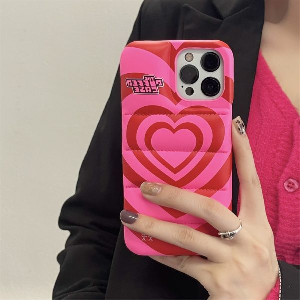 70s Pink Heart Puffer iPhone 14 Pro Max Case