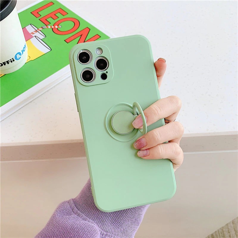 Pastel Green Silicone & Ring Holder iPhone Case