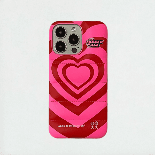 pink heart puffer phone case iphone 15 pro max