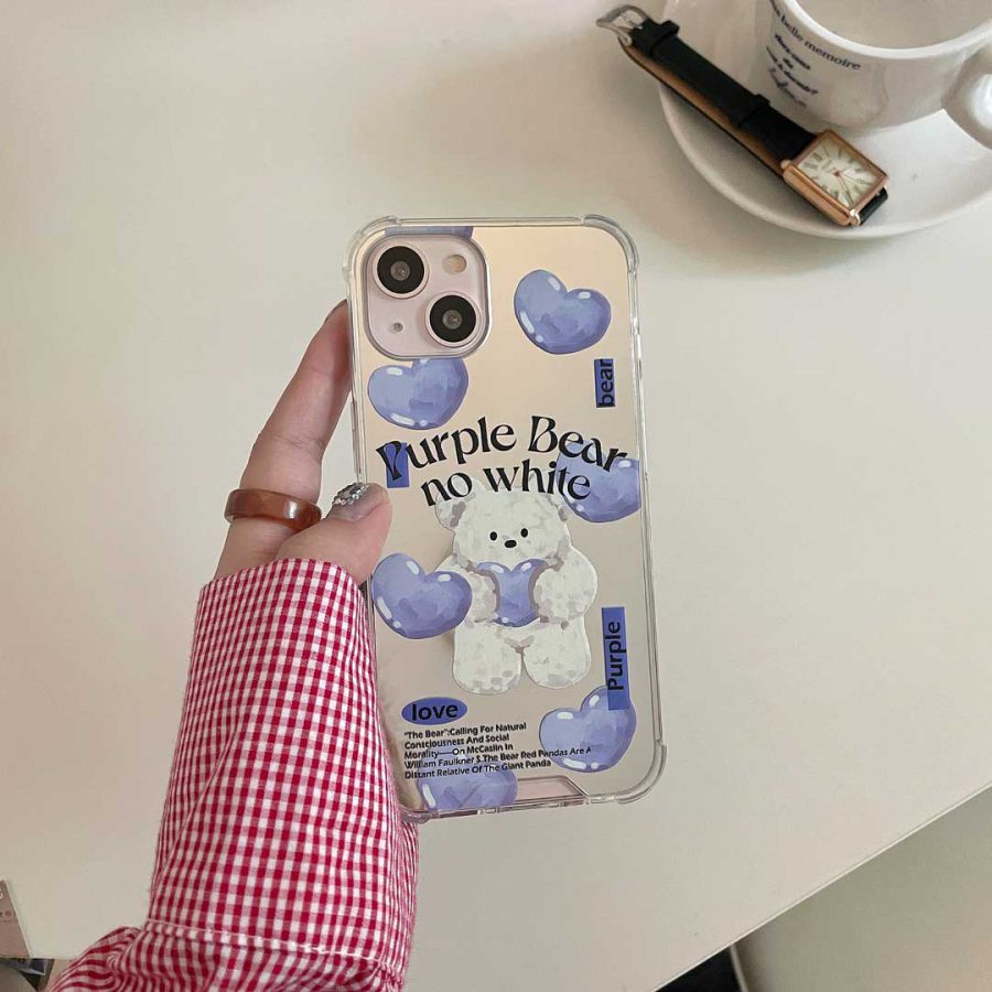 Purple Heart Bear Mirror iPhone 13 Case
