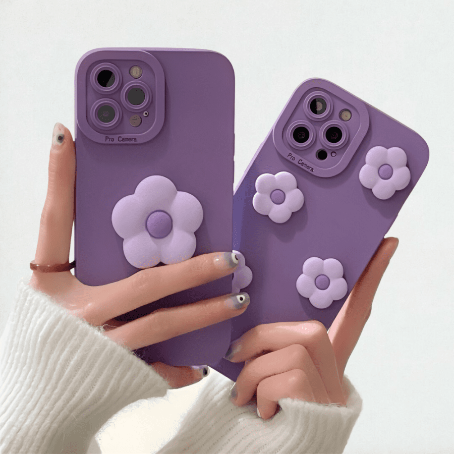 3D Purple Flower iPhone 15 Pro Max Case