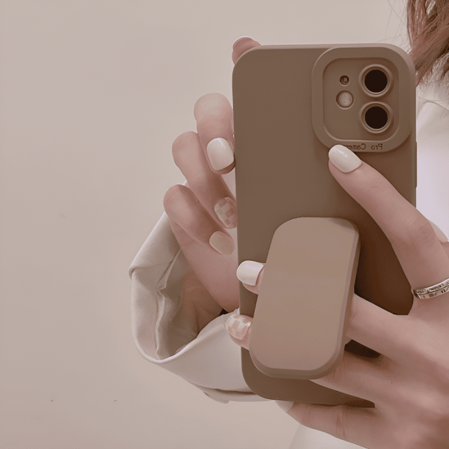 Silicone iPhone Cases + Phone Holder - Brown