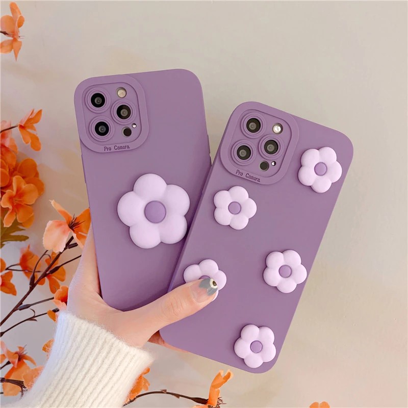 3D Purple Flowers iPhone 13 Pro Max Case