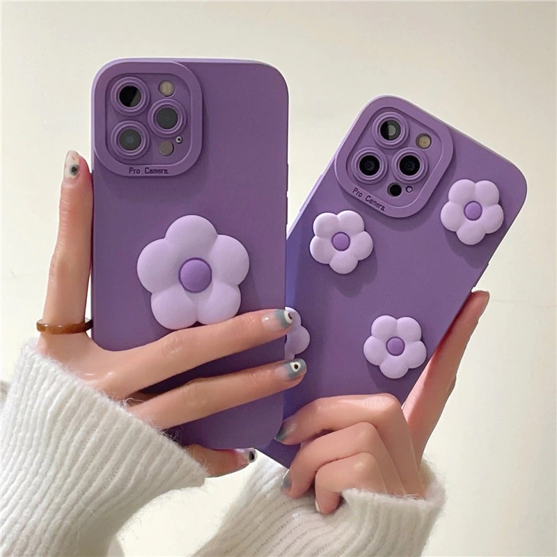 3D Purple Flowers iPhone Cases