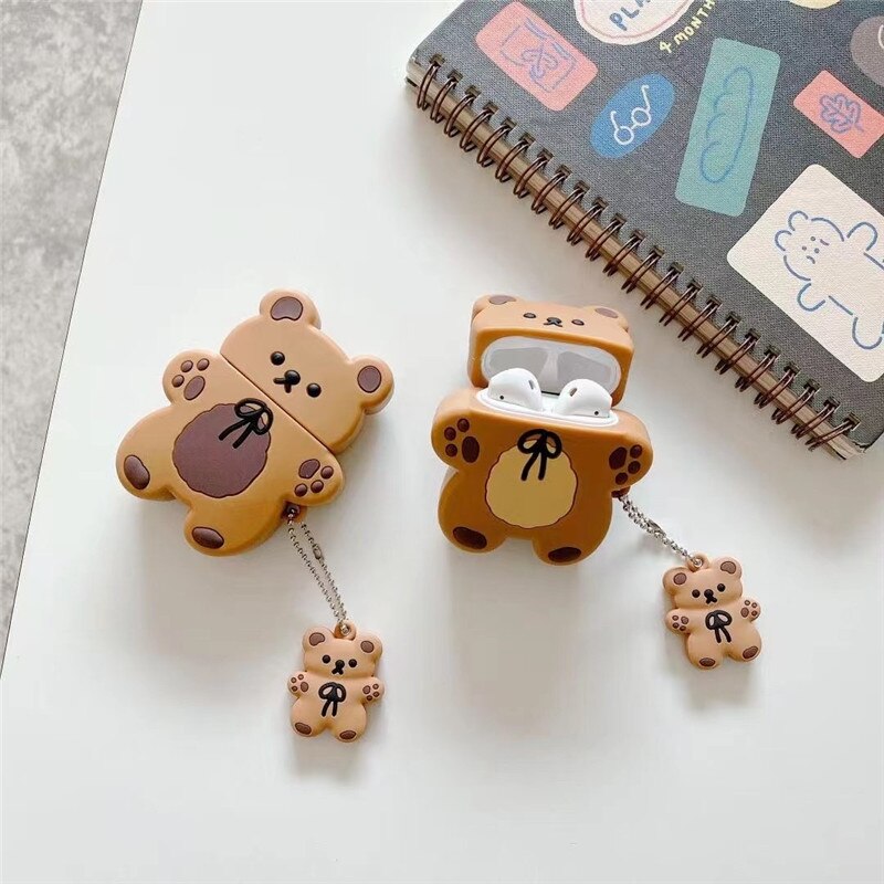 3D Brown Teddy Bear AirPods Cases