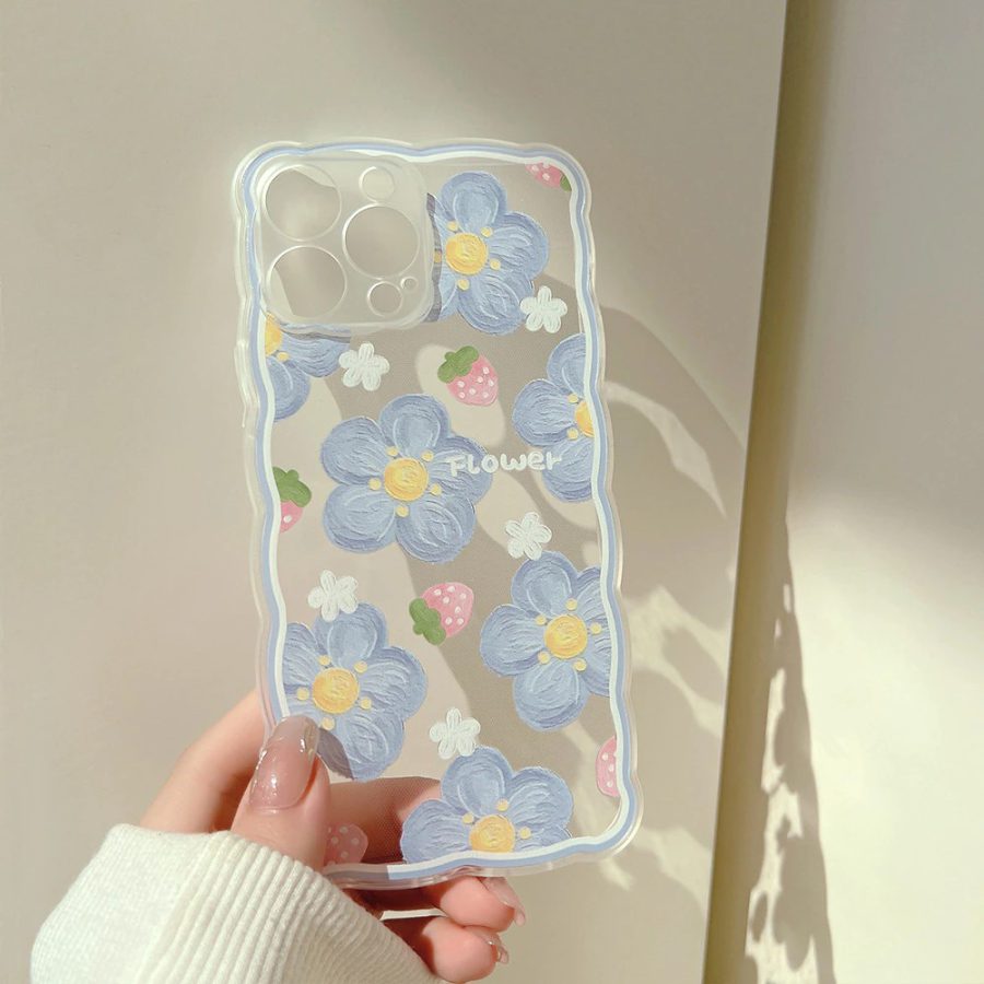 Blue Wavy Flowers iPhone 12 Case