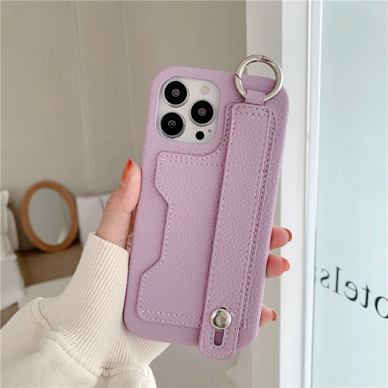 Purple Leather Case With Wrist Strap