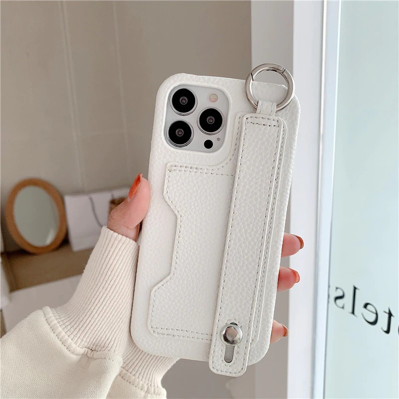 White Leather Case With Wrist Strap