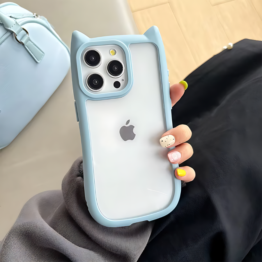 3D Cat Ear iPhone Case - Blue Color