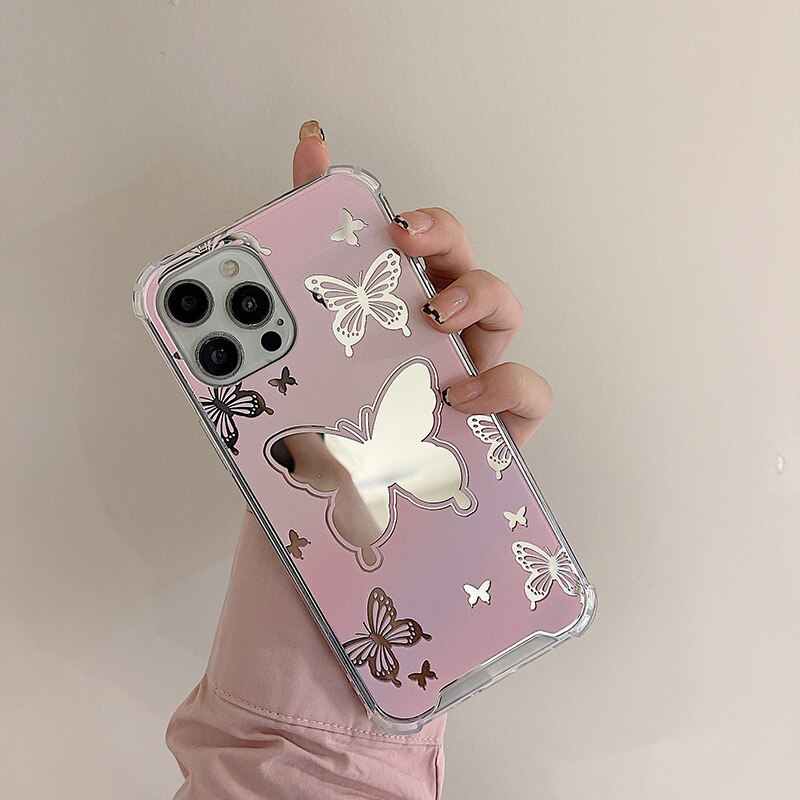 Pink Butterfly Mirror iPhone 12 Pro Max Case