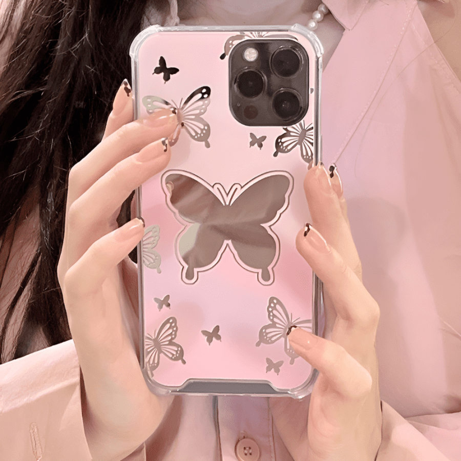 Pink Butterfly Mirror iPhone 12 Pro Max Case