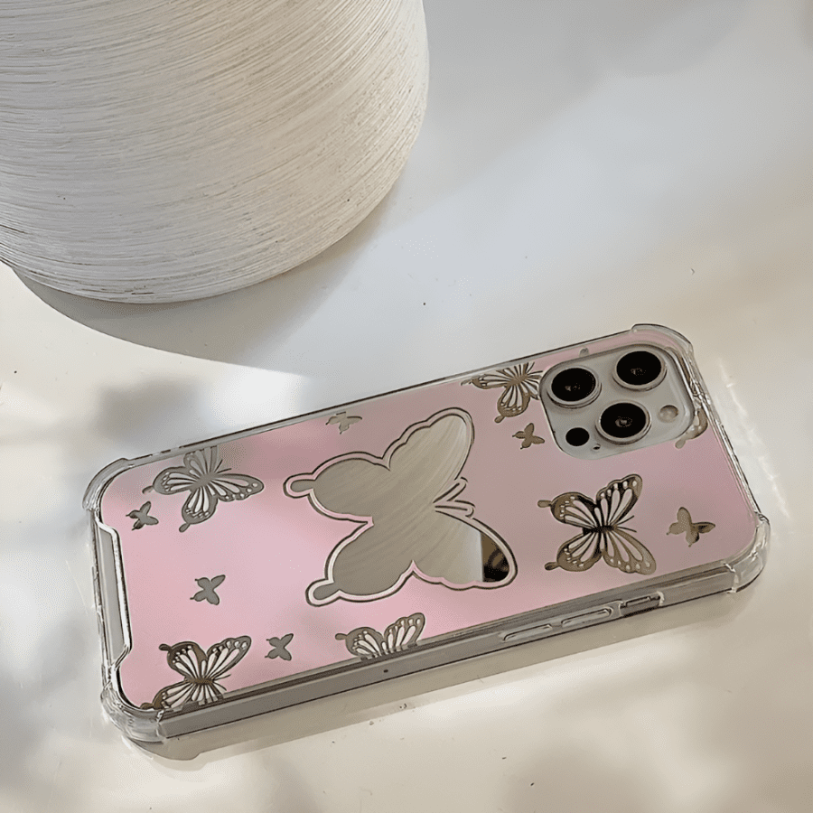 Pink Butterfly Mirror iPhone 13 Pro Max Case