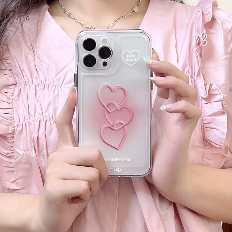 Clear Pink Heart iPhone 13 Pro Max Case