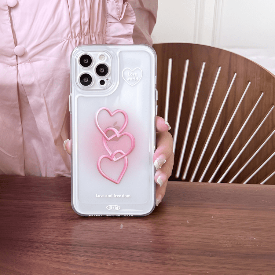 Clear Pink Heart iPhone 15 Pro Max Case