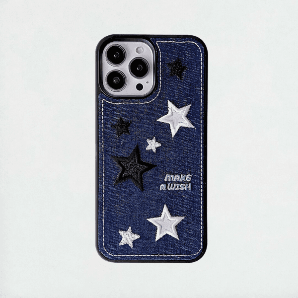 Embroidery Denim Stars iPhone 15 Pro Max Case