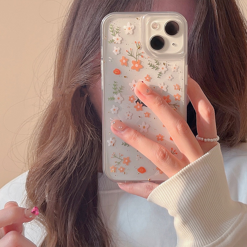 Orange & White Floral iPhone 13 Case