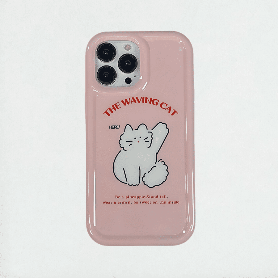 Pink Waving Cat iPhone 13 Pro Max Case