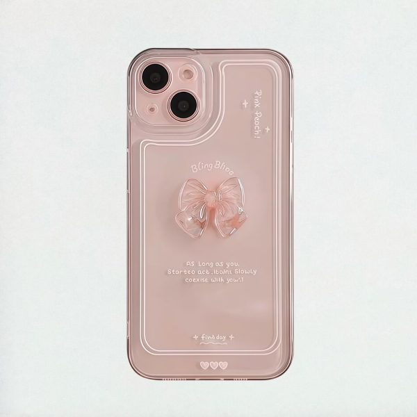 3D Pink Bow Tie Clear iPhone 15 Case