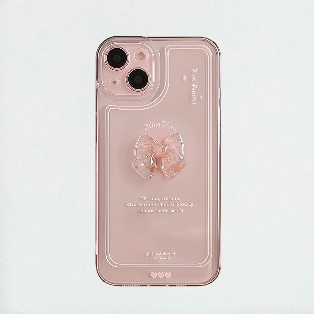 3D Pink Bow Tie Clear iPhone 15 Case