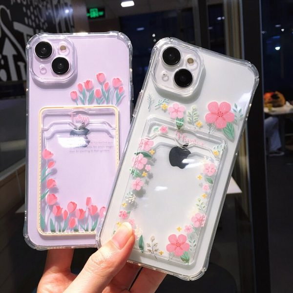 Pink Flowers Clear iPhone 14 Cases