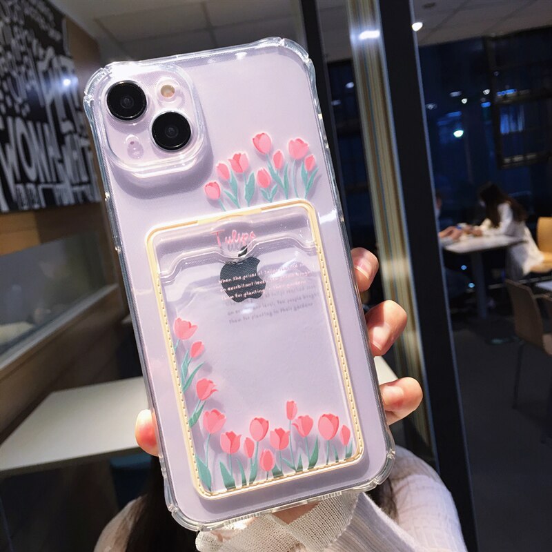 Pink Flowers Clear iPhone 13 Case