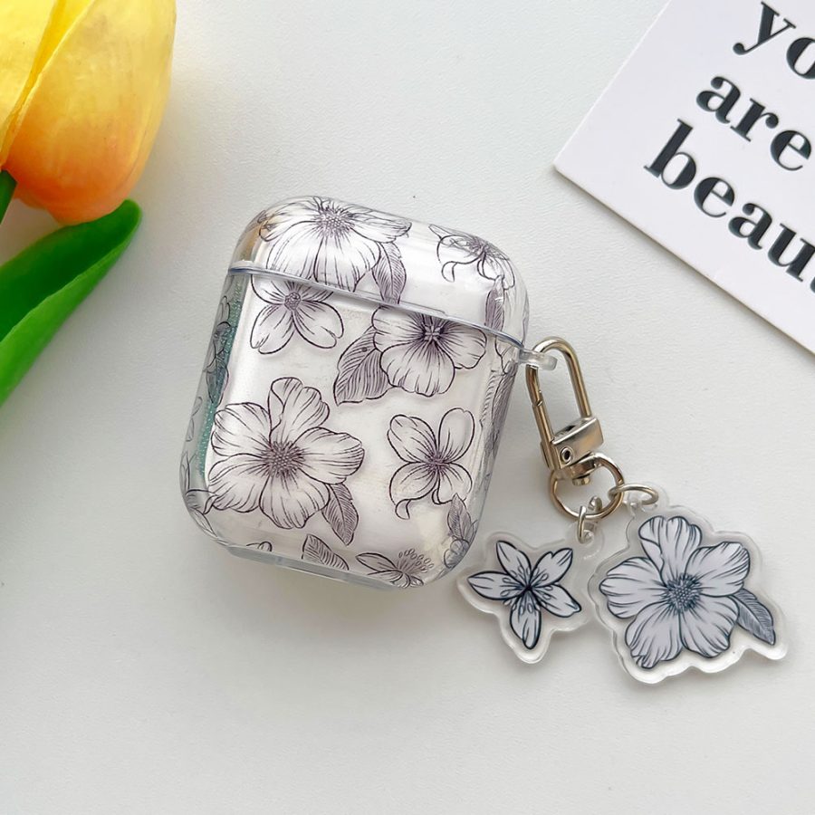 Black Floral Drawing AirPod Case