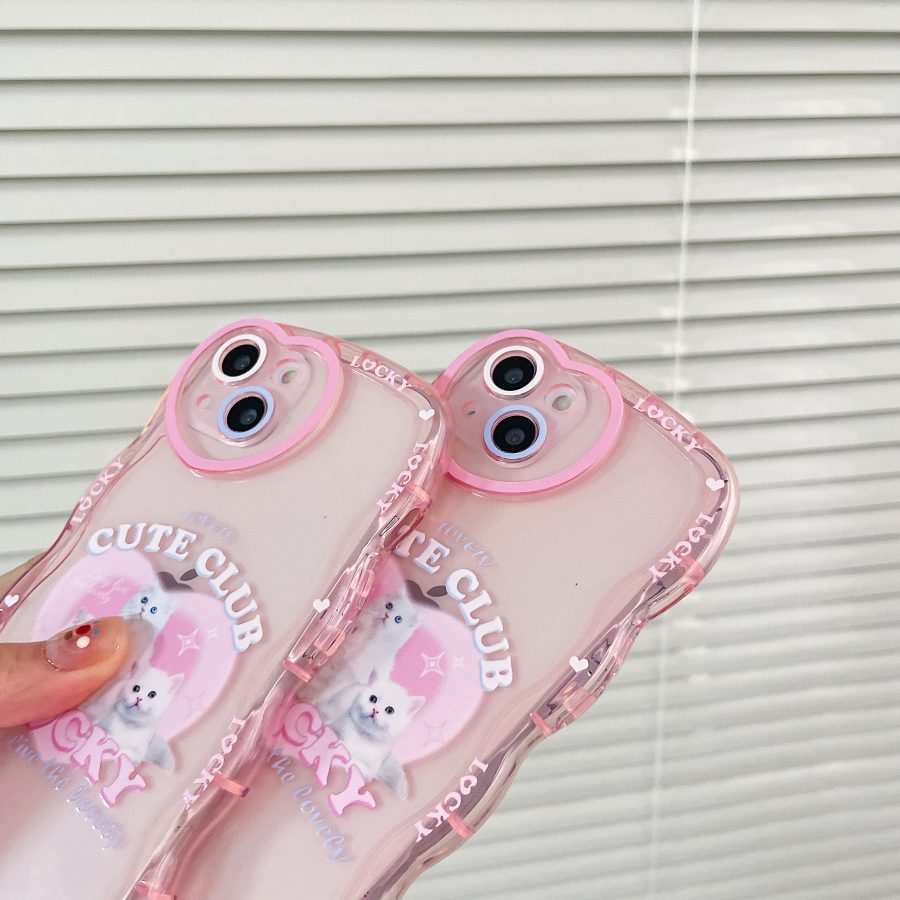 Pink Wavy Cats iPhone 12 Case