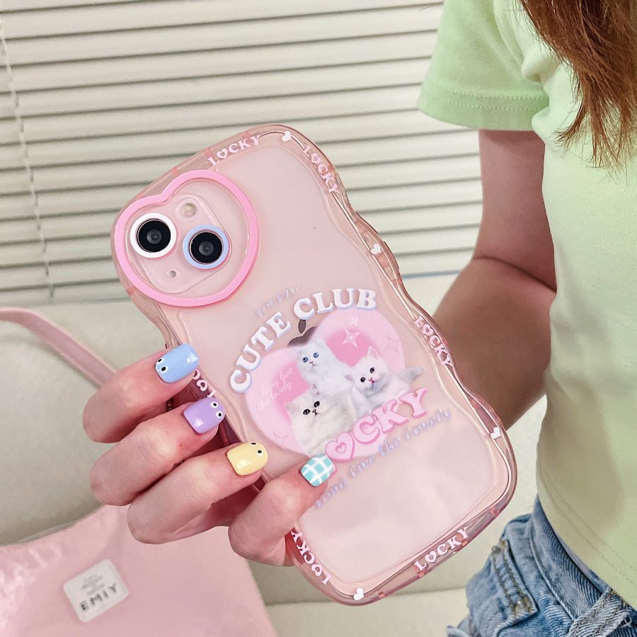 Pink Wavy Cats iPhone 14 Case