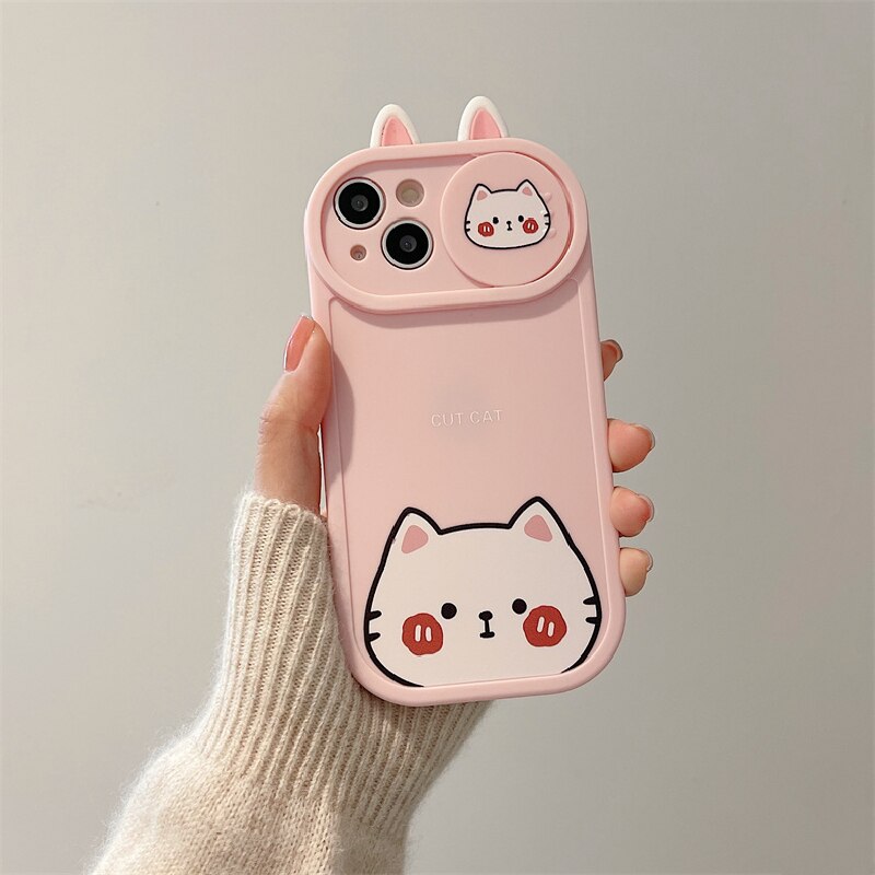 3D Cartoon Pink Cat iPhone 13 Case