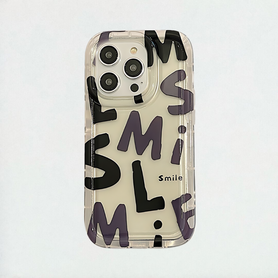 Black Letters Smile Shockproof Phone Case iPhone 15 Pro Max